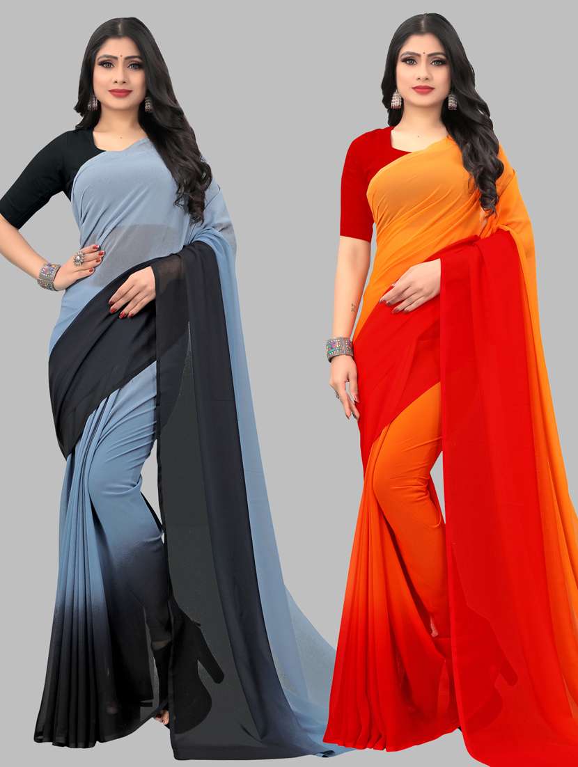 women pack of 2 casual wear combo sarees with blouse