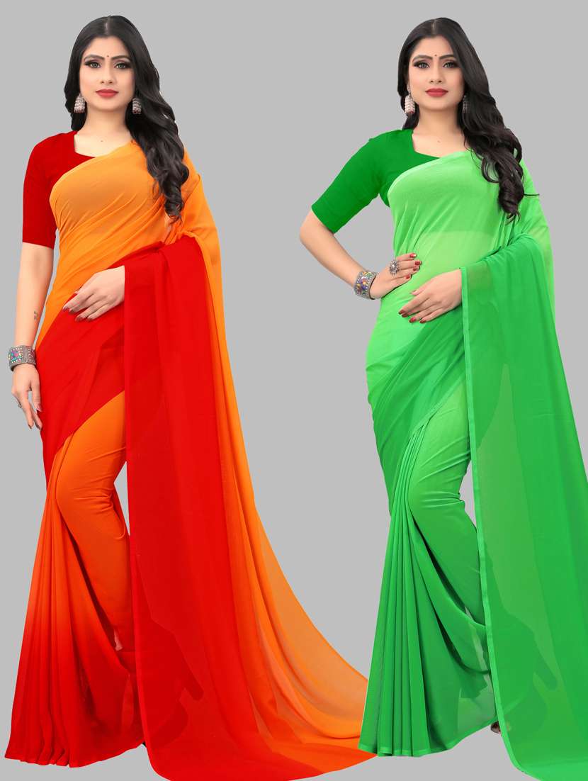 women pack of 2 casual wear combo sarees with blouse