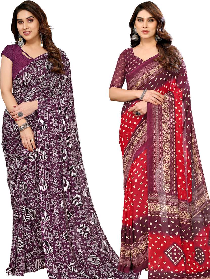 women pack of 2 casual wear combo sarees with blouse