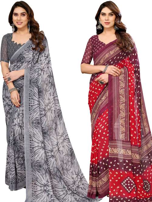 women pack of 2 casual wear combo sarees with blouse - 21433332 -  Standard Image - 0