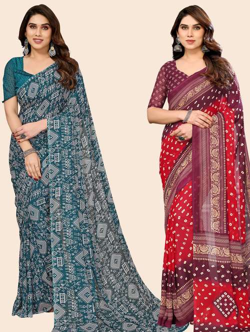 women pack of 2 casual wear combo sarees with blouse - 21433333 -  Standard Image - 0