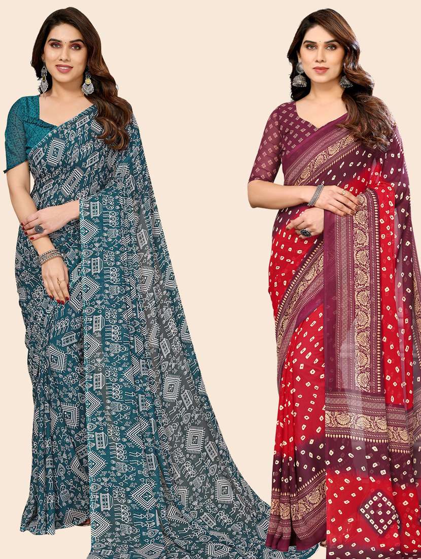 women pack of 2 casual wear combo sarees with blouse