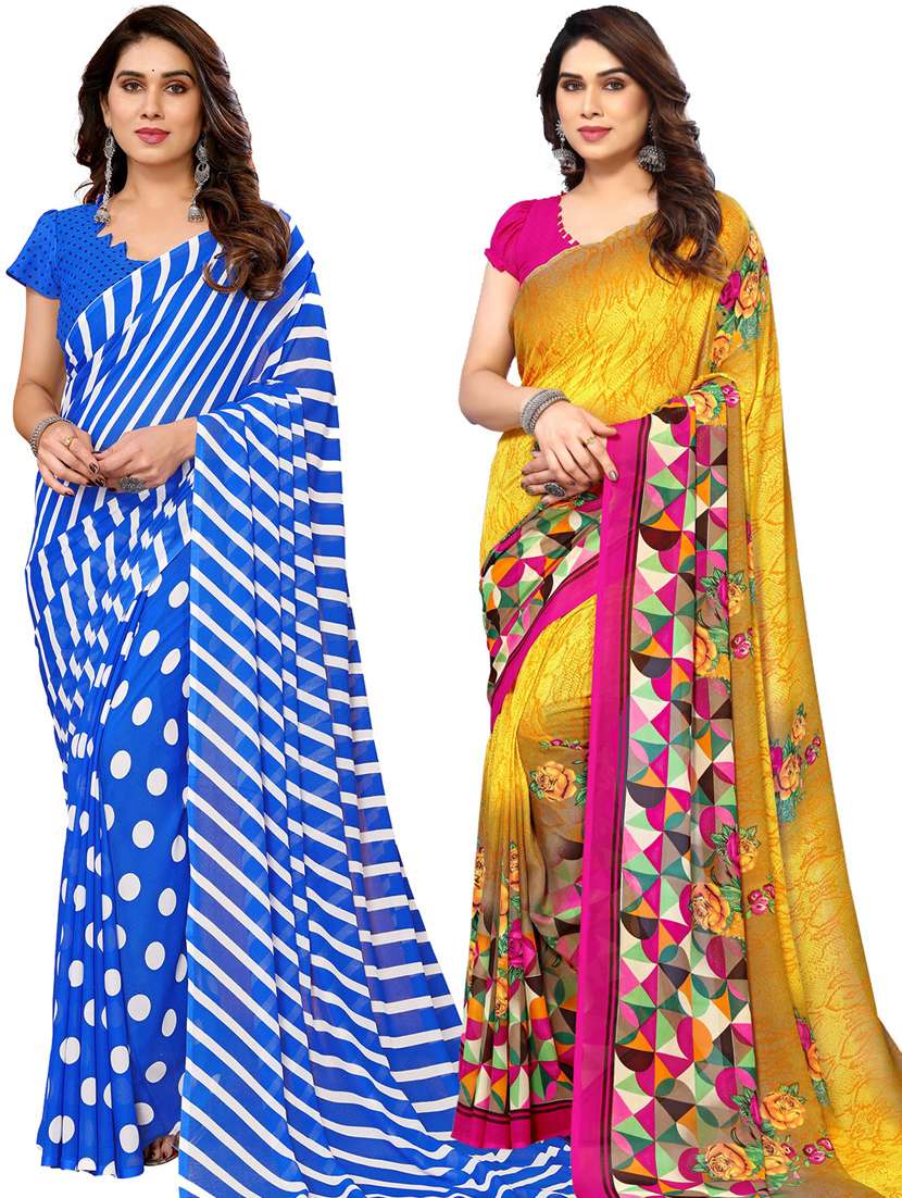 women pack of 2 casual wear combo sarees with blouse