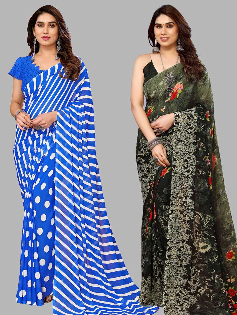 women pack of 2 casual wear combo sarees with blouse