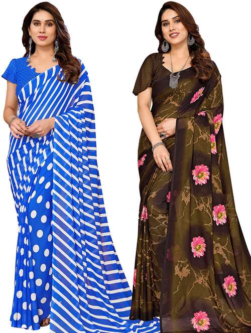 women pack of 2 casual wear combo sarees with blouse - 21433358 -  Standard Image - 0