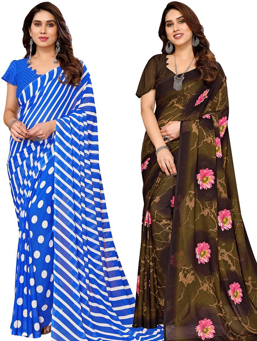 women pack of 2 casual wear combo sarees with blouse