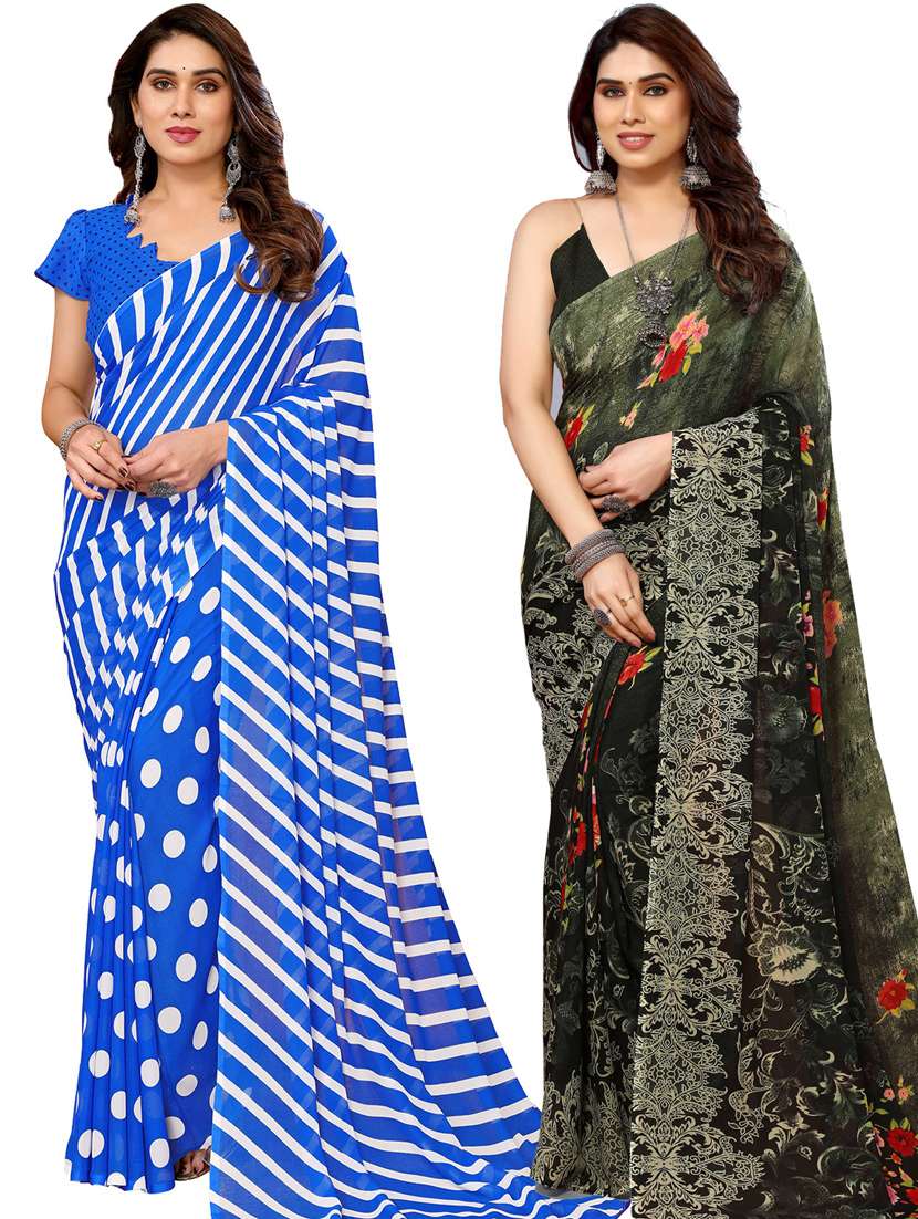 women pack of 2 casual wear combo sarees with blouse