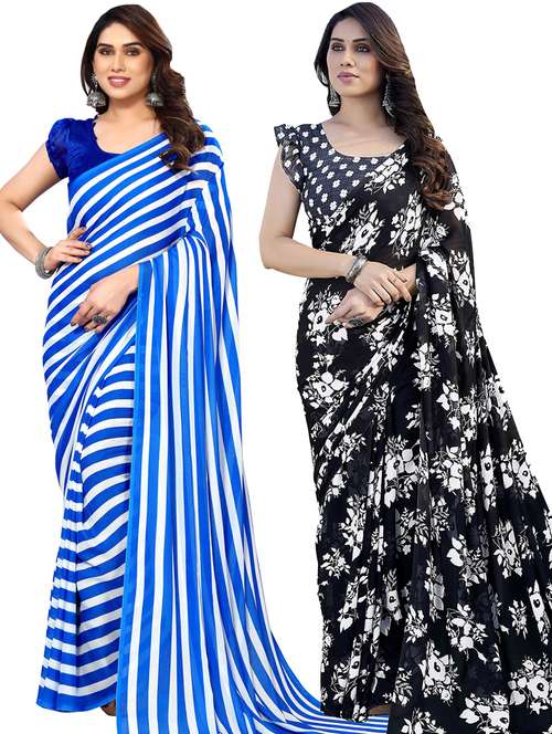 women pack of 2 casual wear combo sarees with blouse - 21433435 -  Standard Image - 0