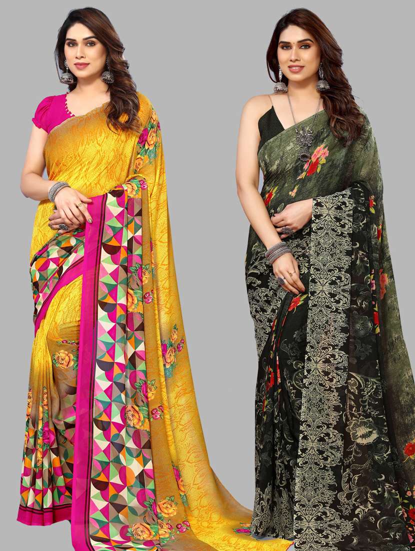 women pack of 2 casual wear combo sarees with blouse