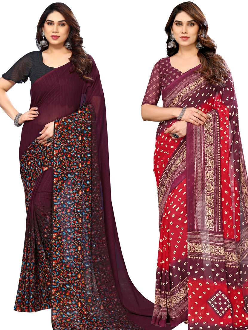 women pack of 2 casual wear combo sarees with blouse