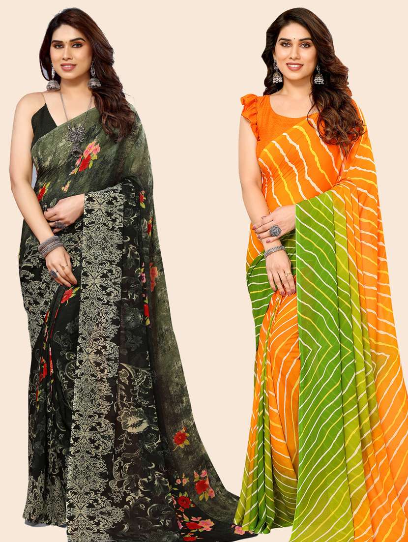 women pack of 2 casual wear sarees with blouse