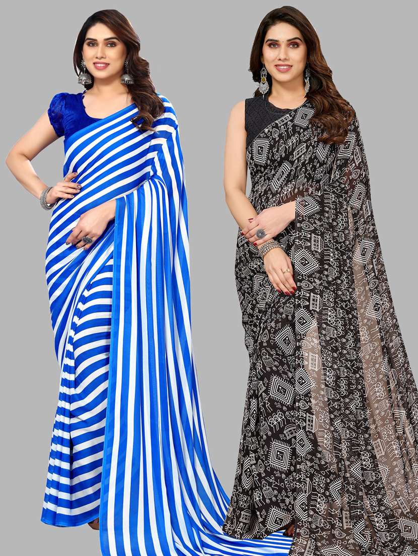 women pack of 2 casual wear sarees with blouse