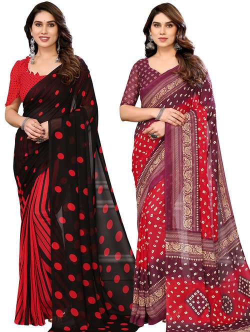 women pack of 2 casual wear sarees with blouse - 21433492 -  Standard Image - 0