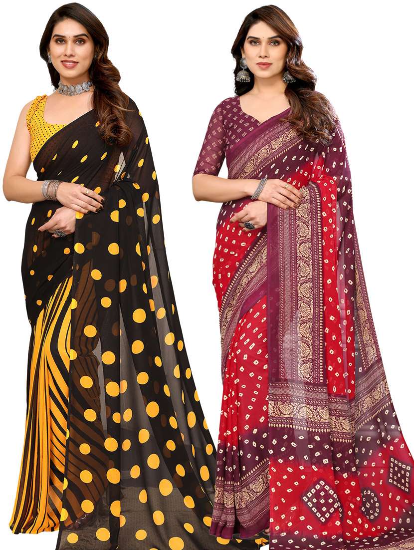 women pack of 2 casual wear sarees with blouse