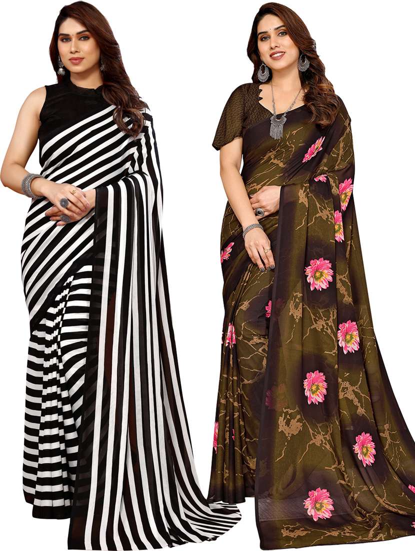 women pack of 2 casual wear sarees with blouse