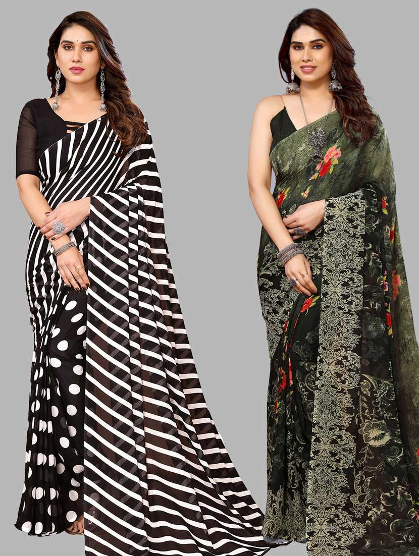 women pack of 2 casual wear combo sarees with blouse