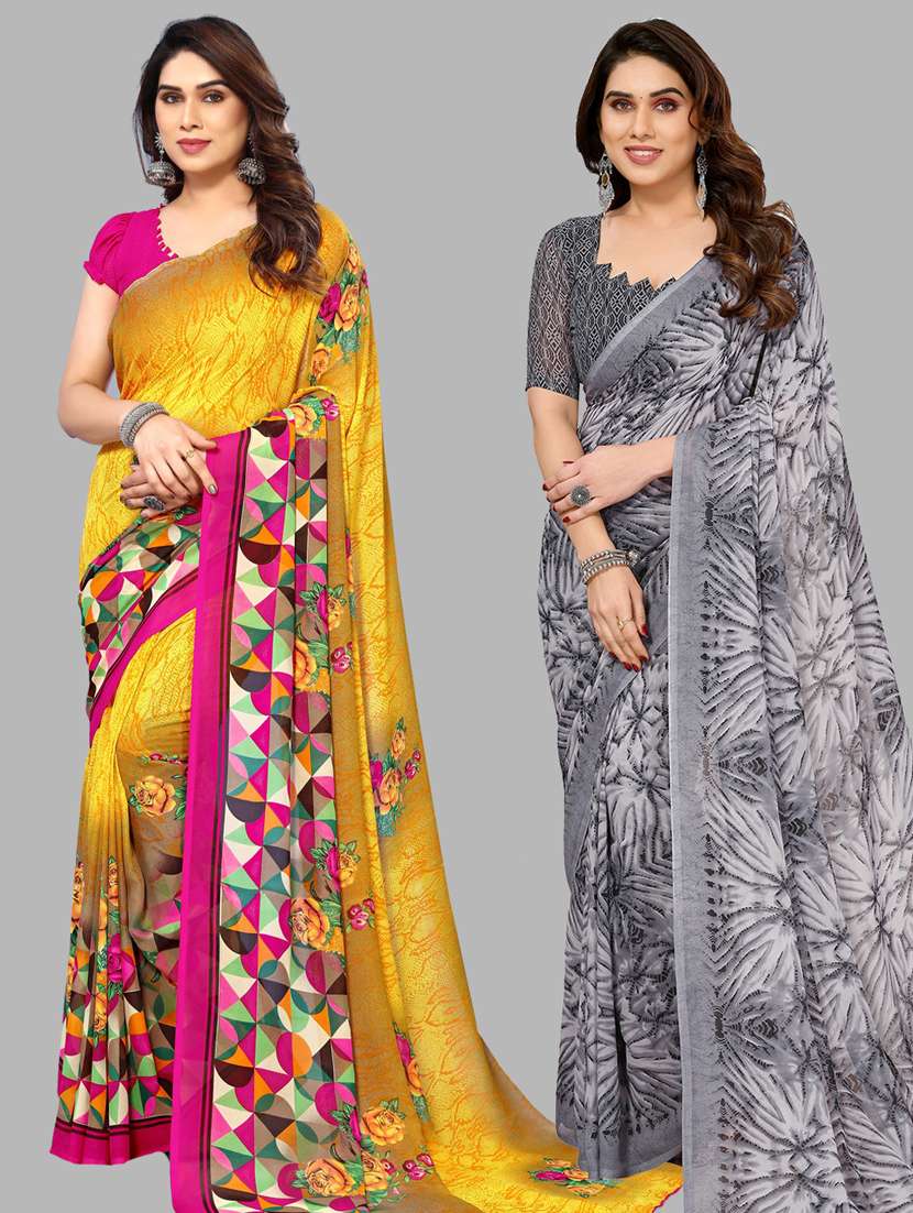 women pack of 2 casual wear combo sarees with blouse