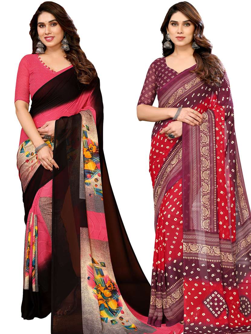 women pack of 2 casual wear combo sarees with blouse
