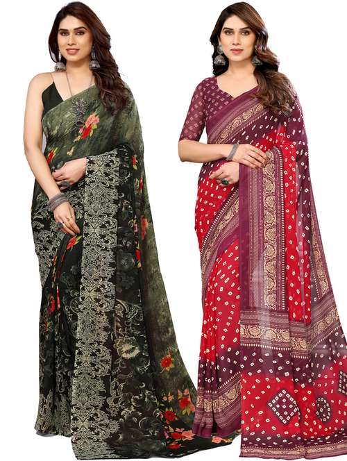 women pack of 2 casual wear combo sarees with blouse - 21433624 -  Standard Image - 0