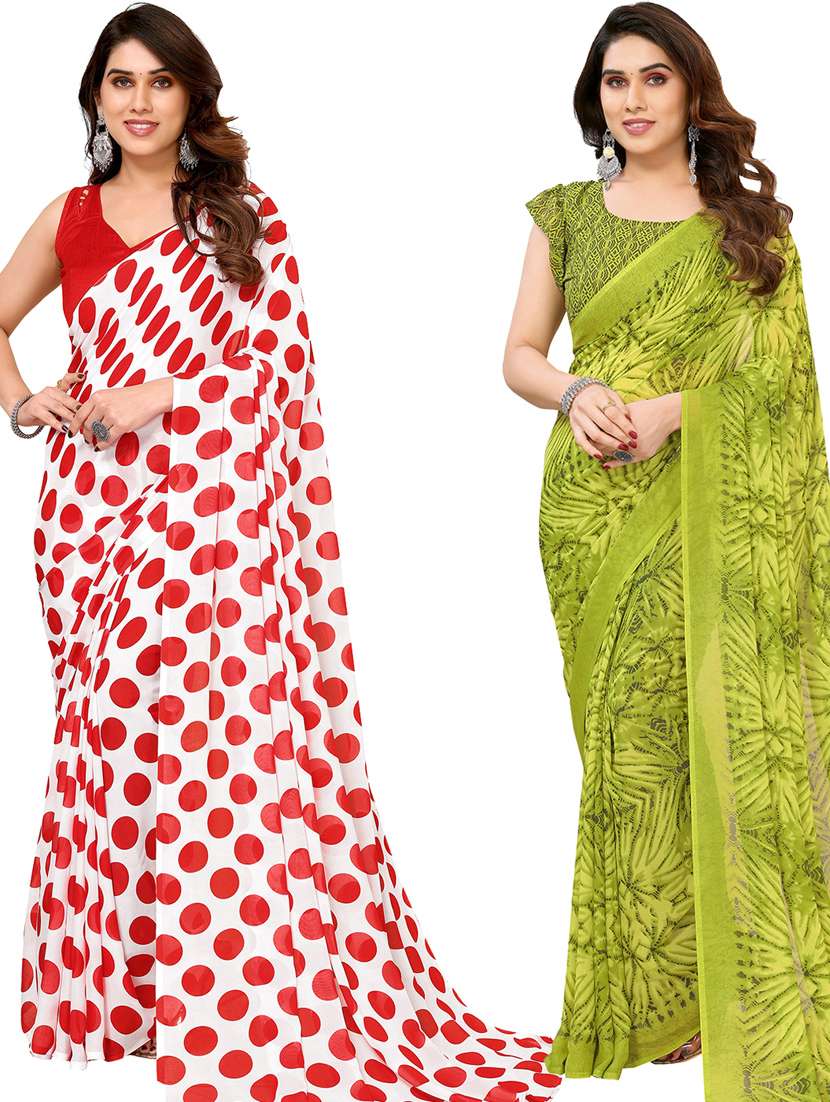 women pack of 2 casual wear combo sarees with blouse