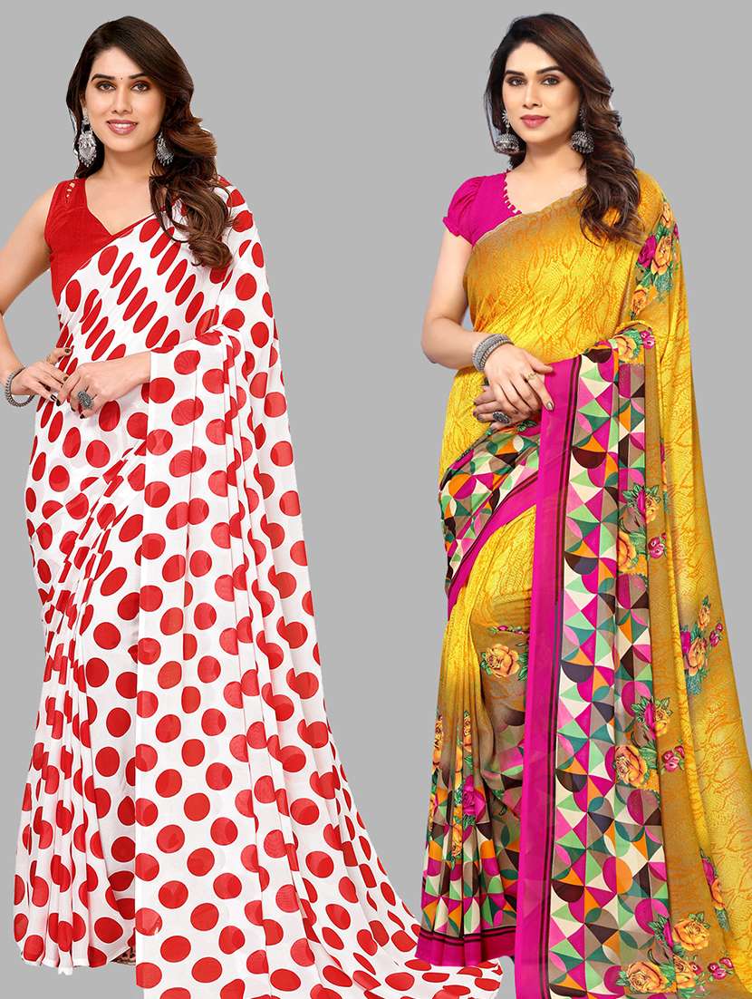 women pack of 2 casual wear combo sarees with blouse