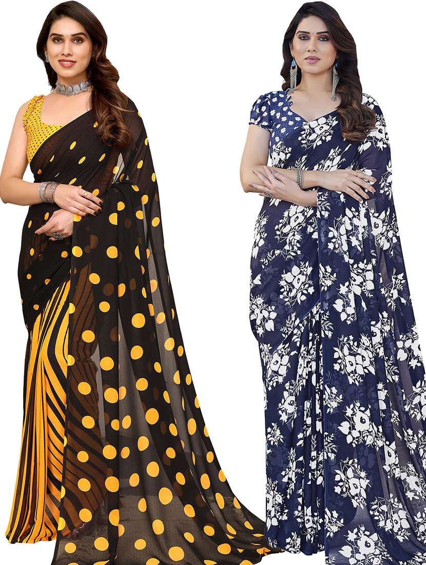 women pack of 2 casual wear combo sarees with blouse