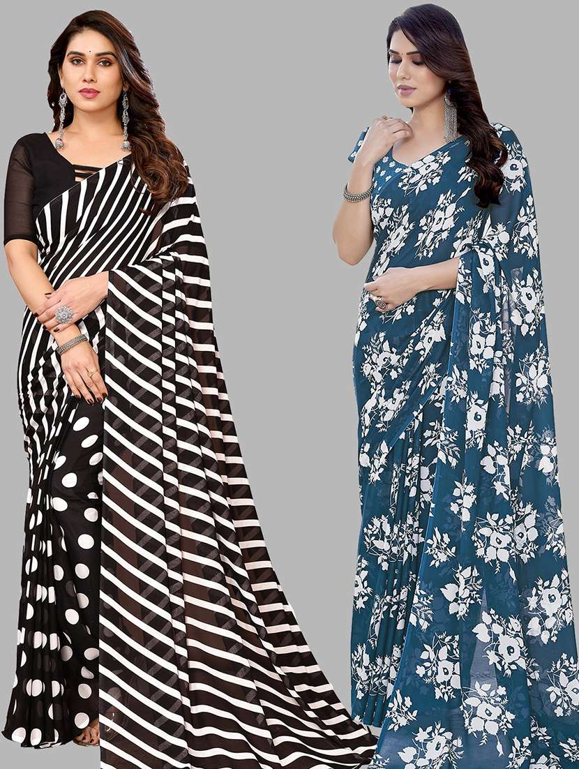 women pack of 2 casual wear combo sarees with blouse