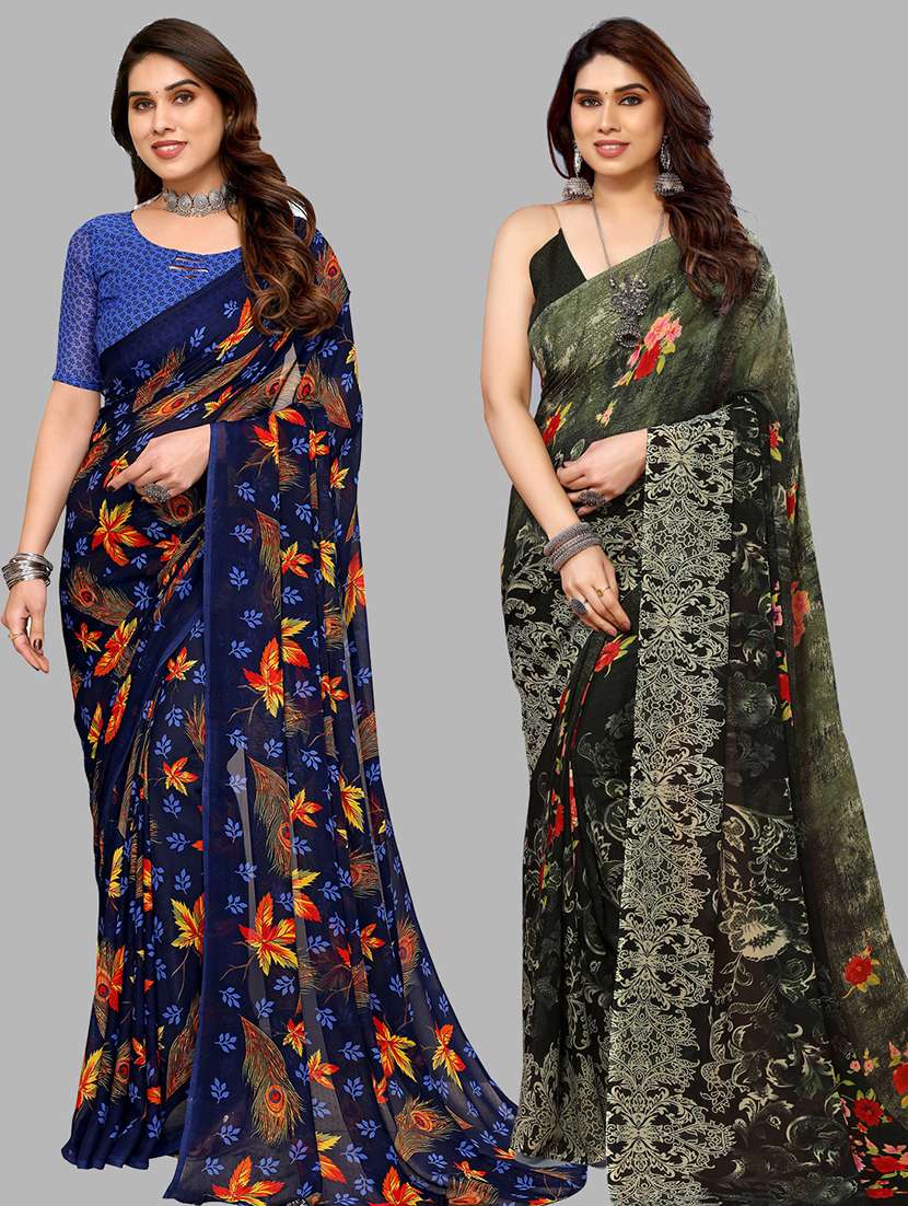 women pack of 2 casual wear combo sarees with blouse
