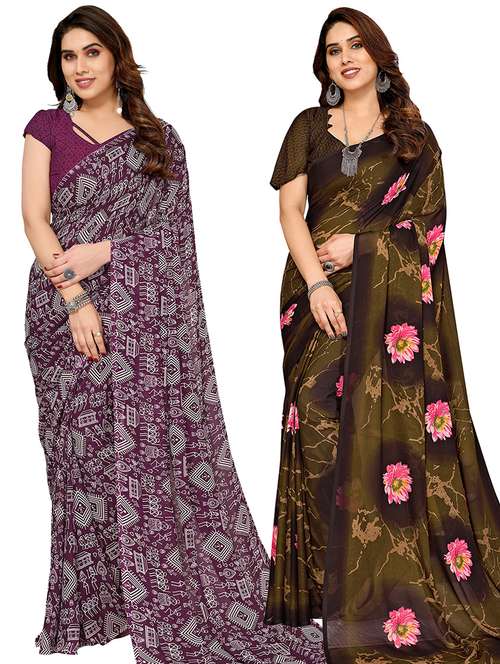 women pack of 2 casual wear combo sarees with blouse - 21433770 - Standard Image - 0