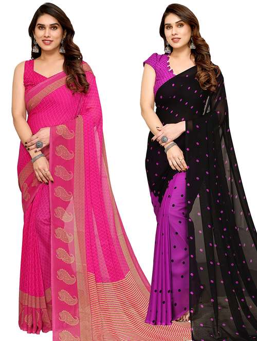 women pack of 2 casual wear combo sarees with blouse - 21433795 -  Standard Image - 0