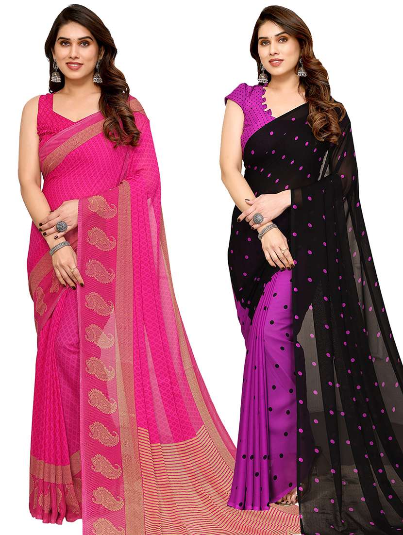 women pack of 2 casual wear combo sarees with blouse