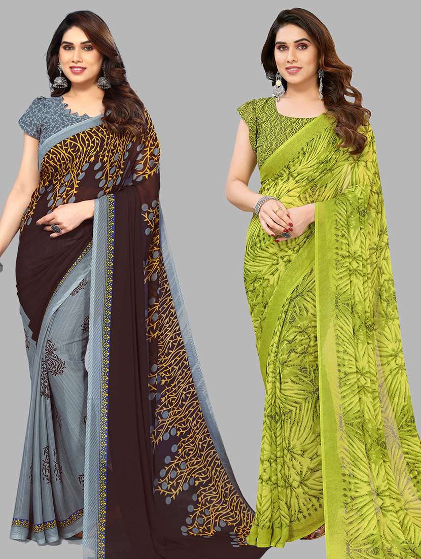 women pack of 2 casual wear combo sarees with blouse