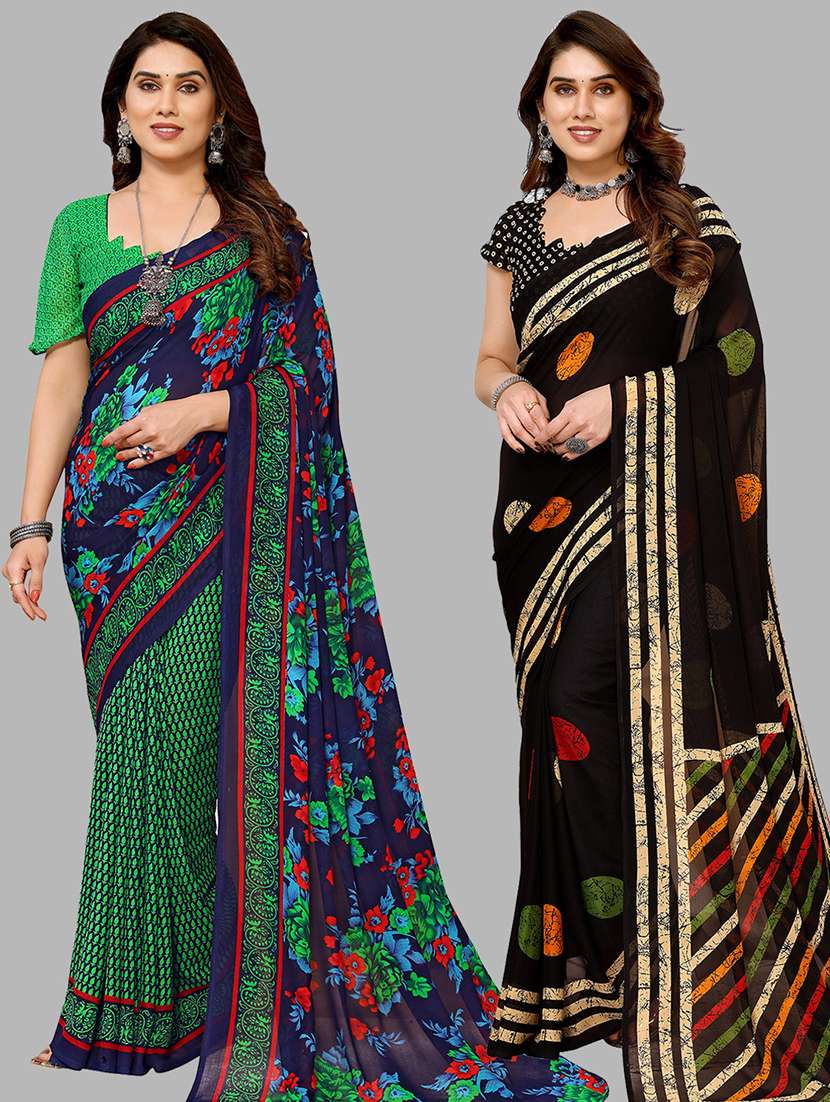women pack of 2 casual wear combo sarees with blouse