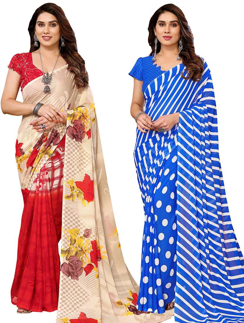 women pack of 2 casual wear combo sarees with blouse