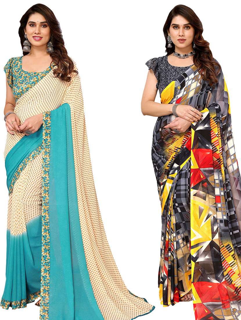 pack of 2 casual wear combo sarees with blouse