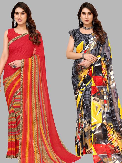 pack of 2 casual wear combo sarees with blouse - 21433869 - Standard Image - 0
