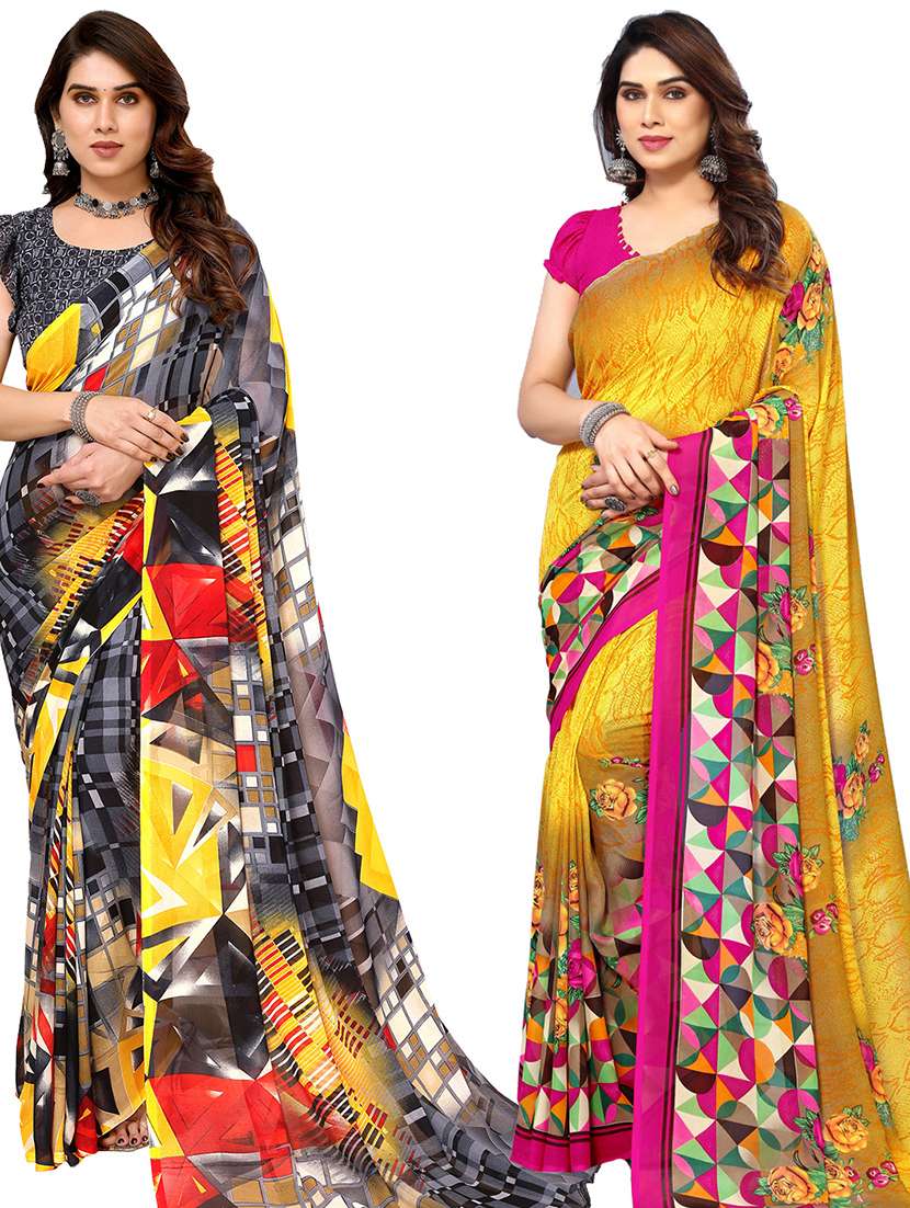 women pack of 2 casual wear combo sarees with blouse - 21433886 - Zoom Image - 0