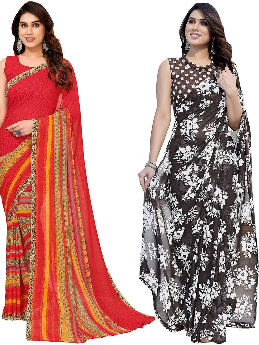 women pack of 2 casual wear sarees with blouse