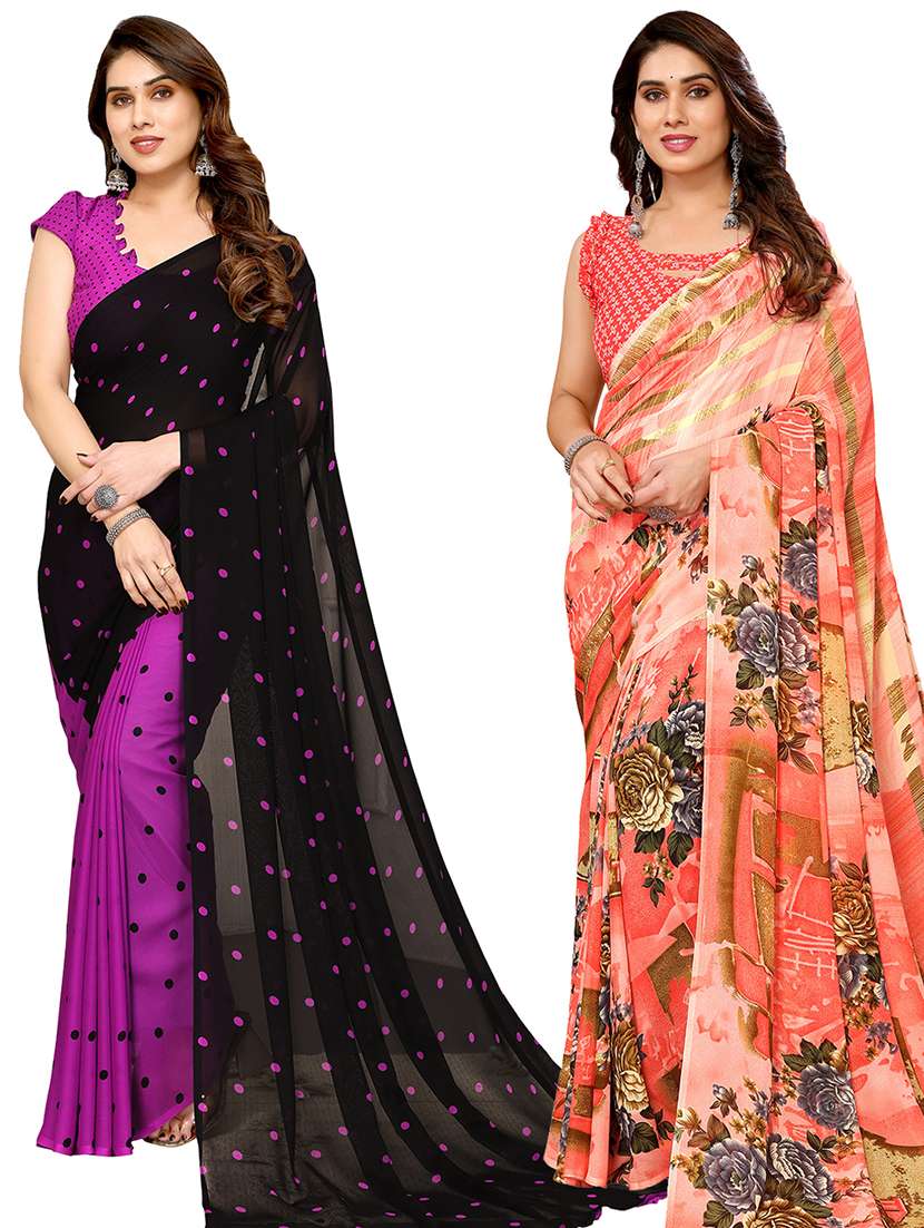 women pack of 2 casual wear sarees with blouse