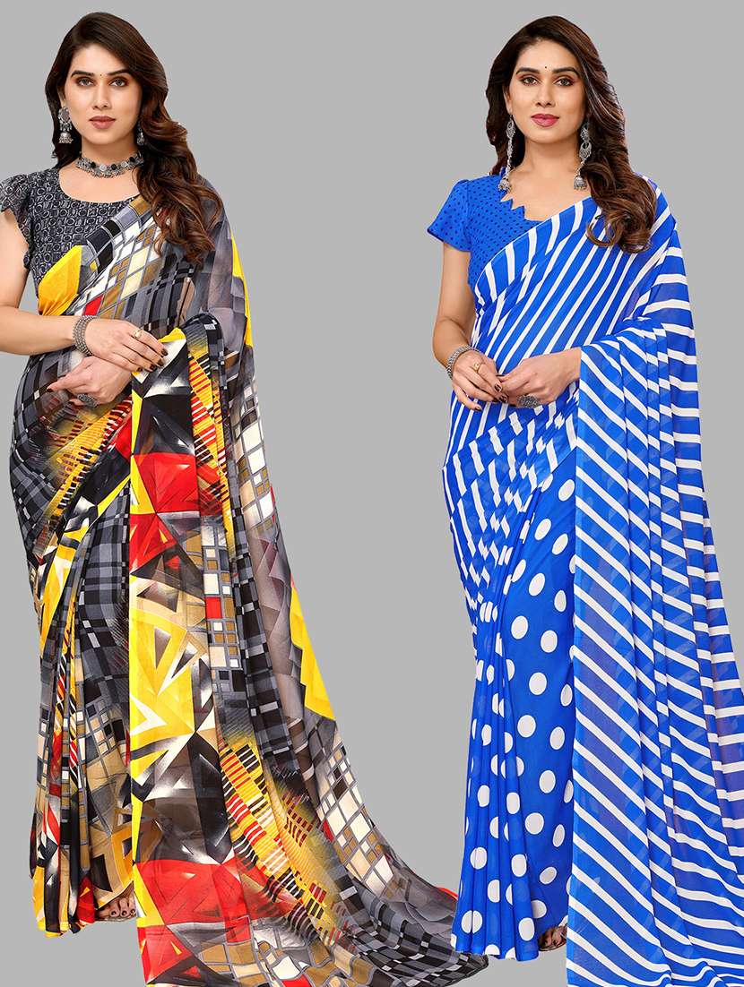women pack of 2 casual wear sarees with blouse