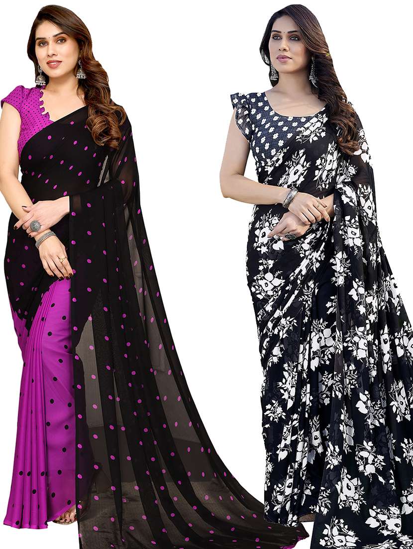 women pack of 2 casual wear combo sarees with blouse