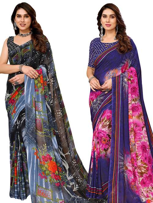 women pack of 2 casual wear combo sarees with blouse - 21433950 -  Standard Image - 0