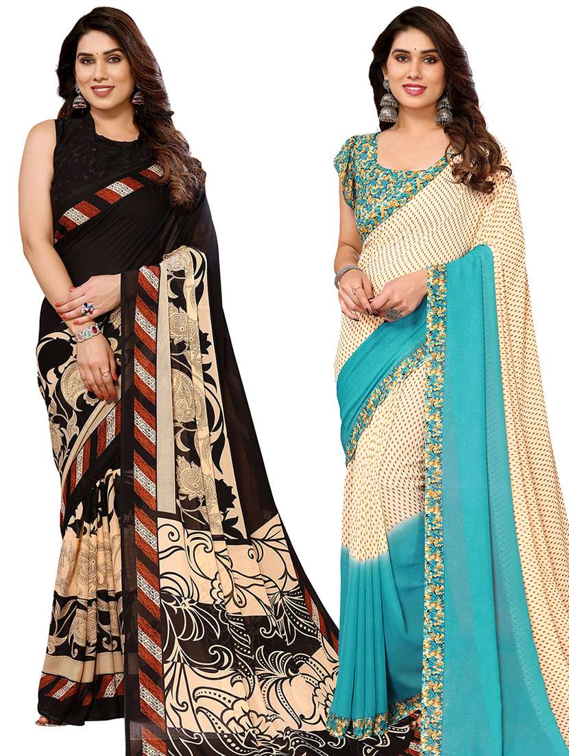 women pack of 2 casual wear sarees with blouse