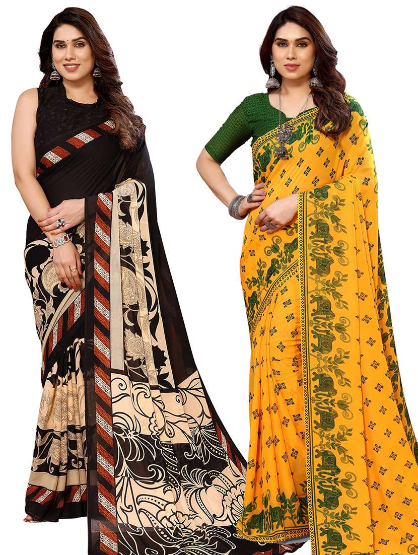 women pack of 2 casual wear combo sarees with blouse