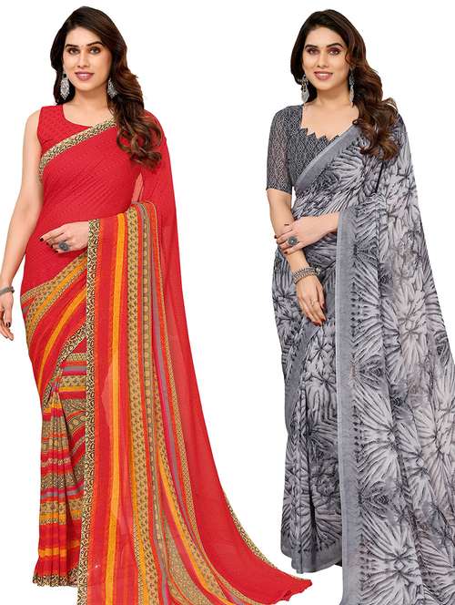 women pack of 2 casual wear sarees with blouse - 21433972 -  Standard Image - 0