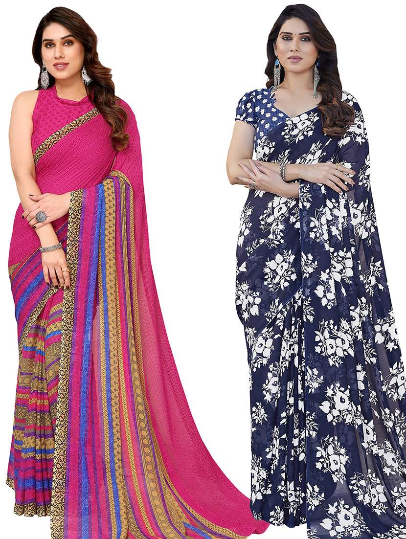 women pack of 2 casual wear combo sarees with blouse