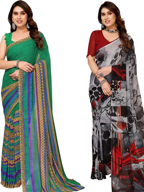 women pack of 2 casual wear sarees with blouse - 21433987 -  Standard Image - 0