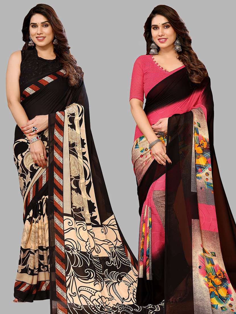 women pack of 2 casual wear sarees with blouse