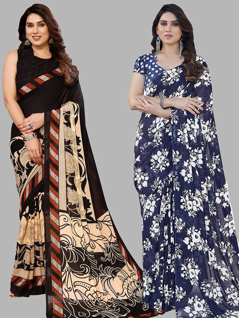 women pack of 2 casual wear sarees with blouse