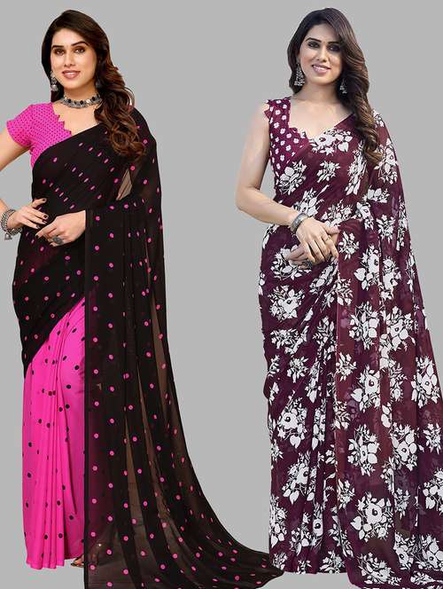 women pack of 2 casual wear sarees with blouse - 21433996 -  Standard Image - 0